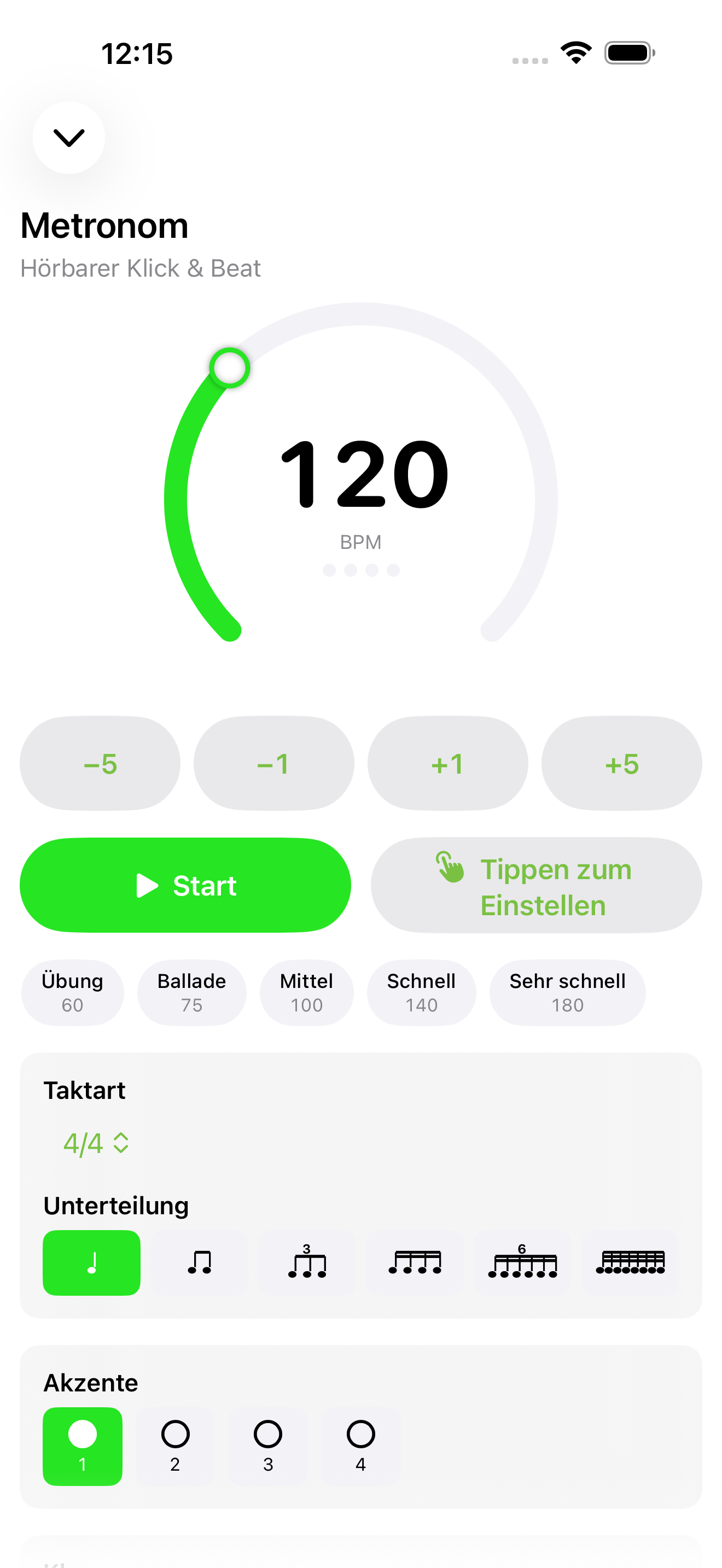 Übungsmetronom auf iPhone
